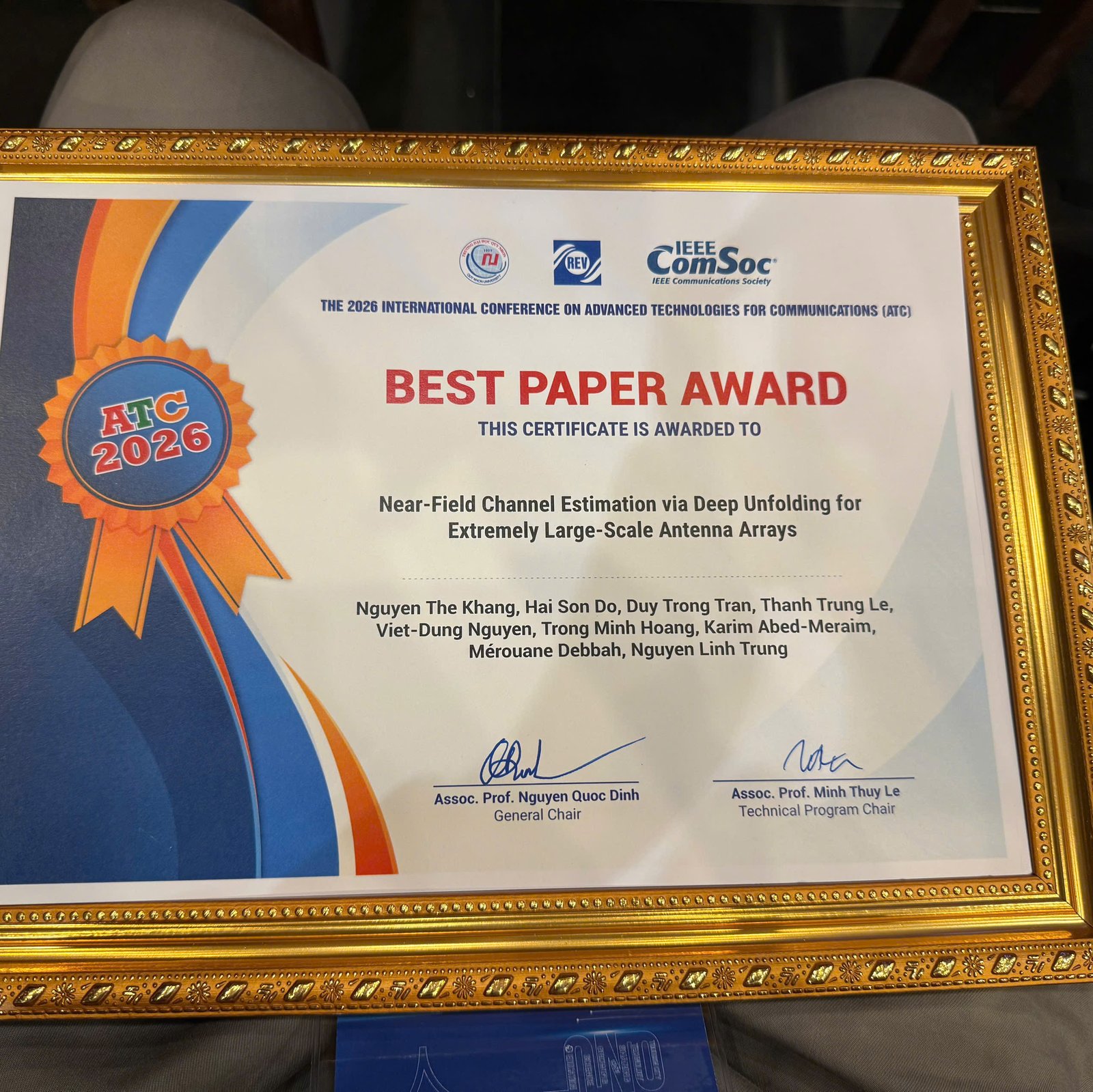 ATC 2026 'Best Paper Award' certificate